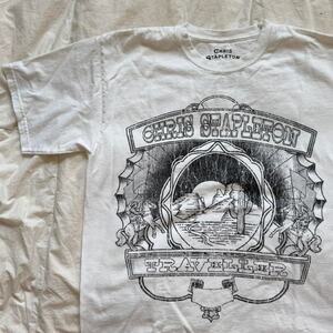 Chris stapleton traveler band tee white distressed edges size med cotton casual